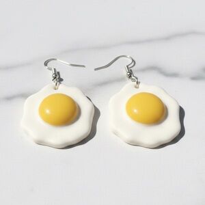 Sunny Side Up Egg - Handmade Earrings - Yellow & White